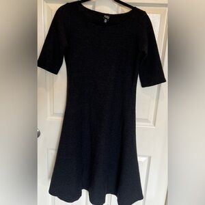 Eileen Fisher Black Knit Fit & Flare Dress Handkerchief Hem Sz S